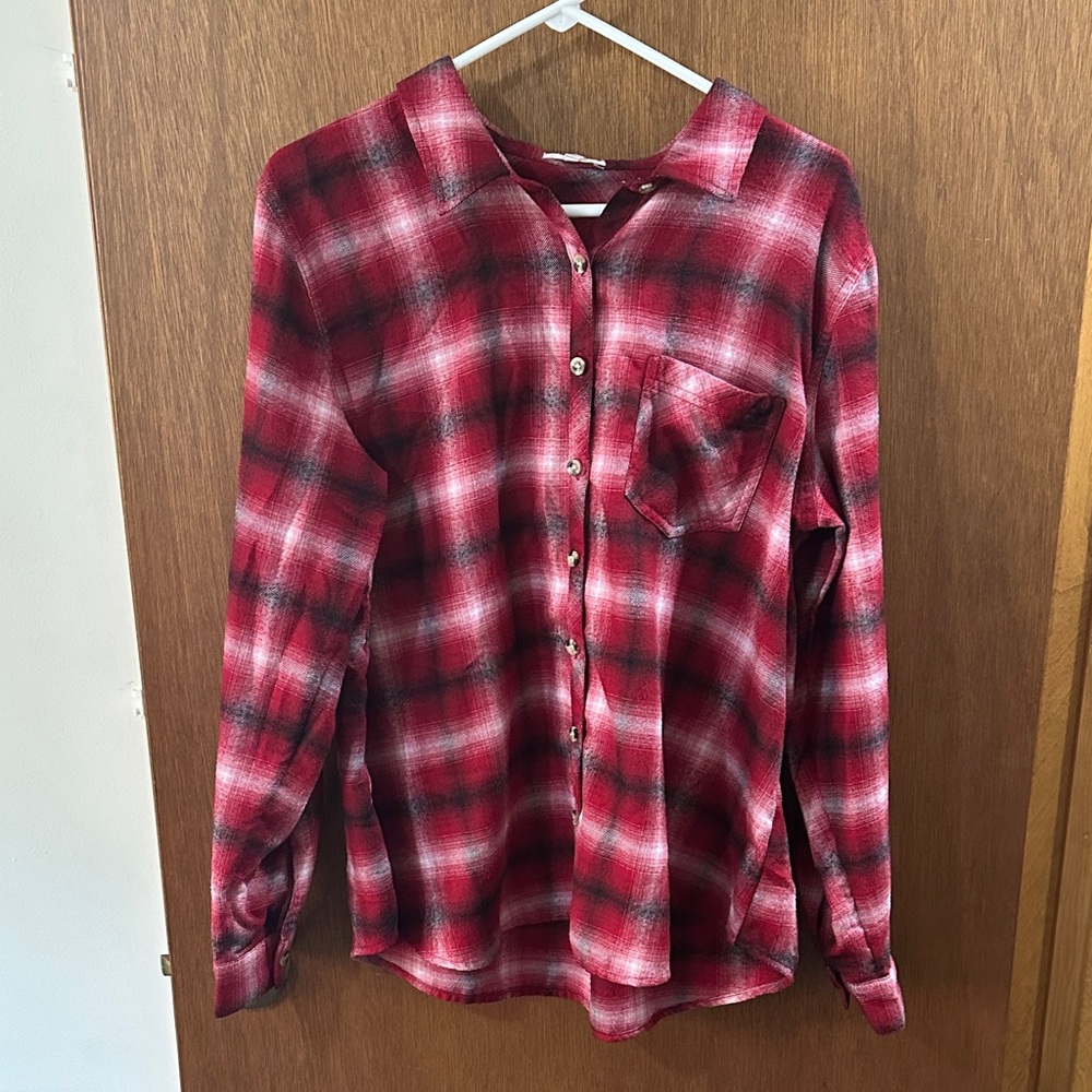 Women’s Maurices Red Plaid Button-Up Flannel Shirt